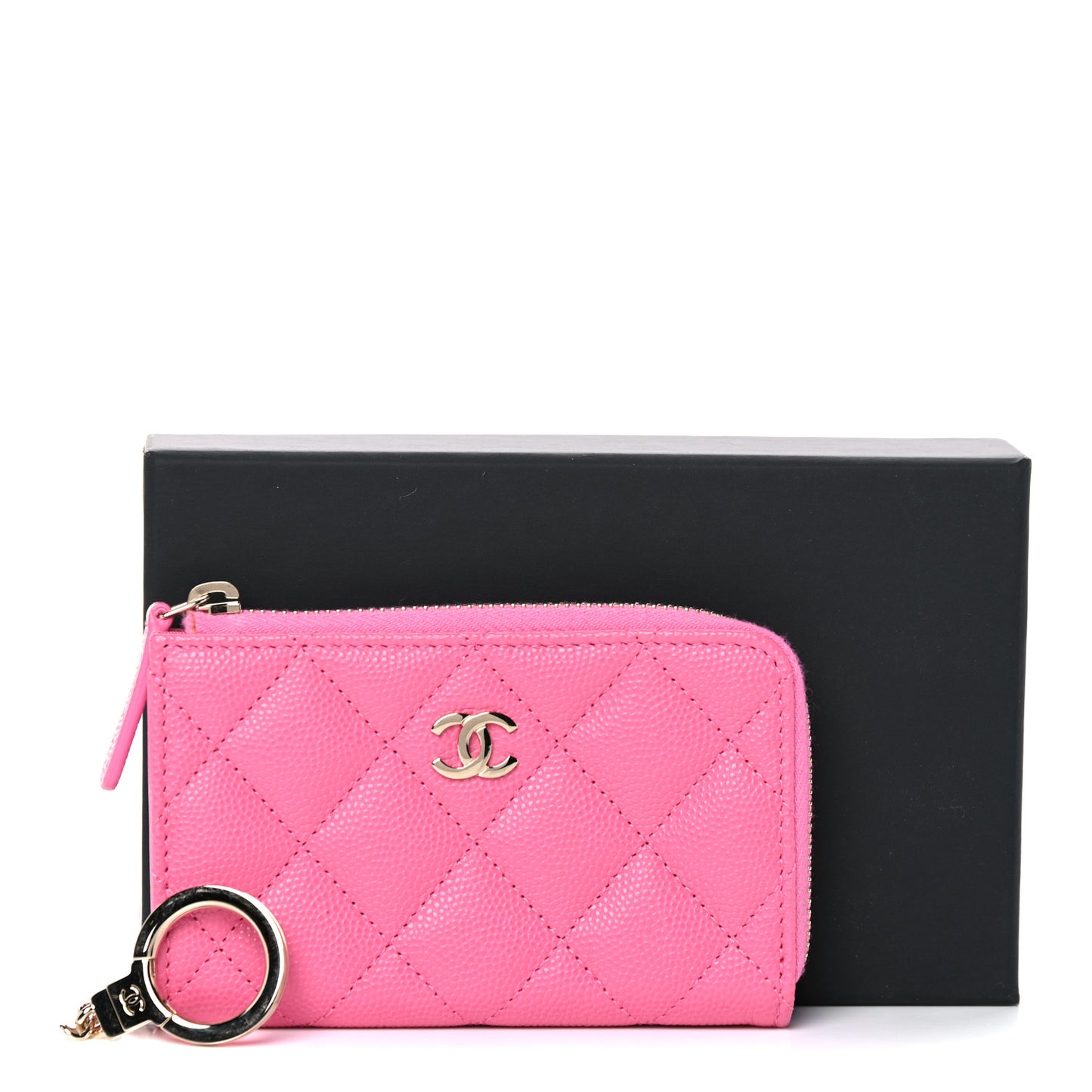 Caviar Quilted Key Holder Case Pink