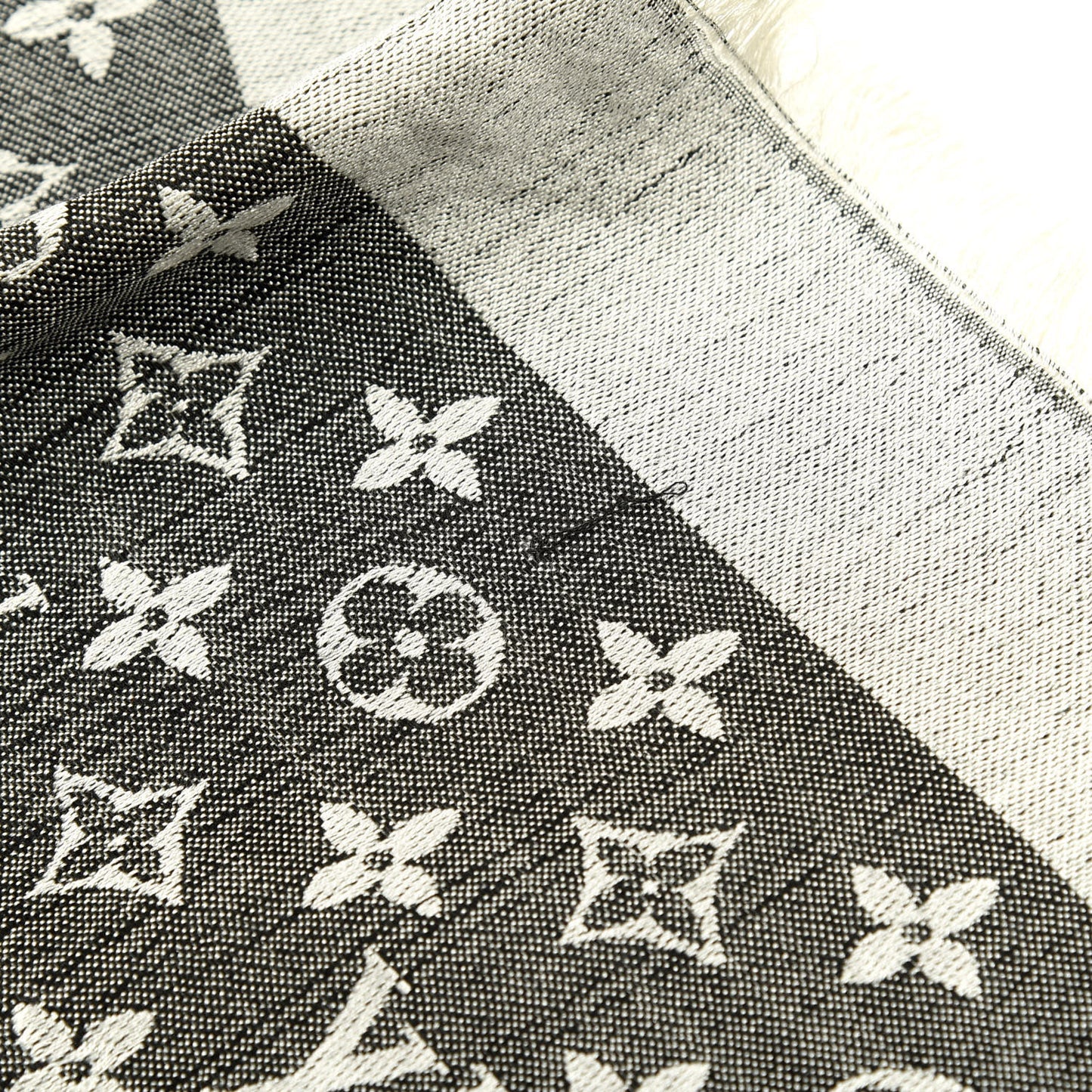 Silk Wool Monogram Denim Shawl Black