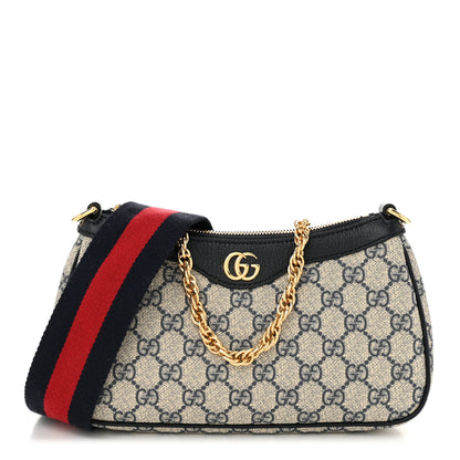 Gucci GG Supreme Monogram Textured Dollar Calfskin Web Small Ophidia GG Handbag Beige Blue 1 of 10