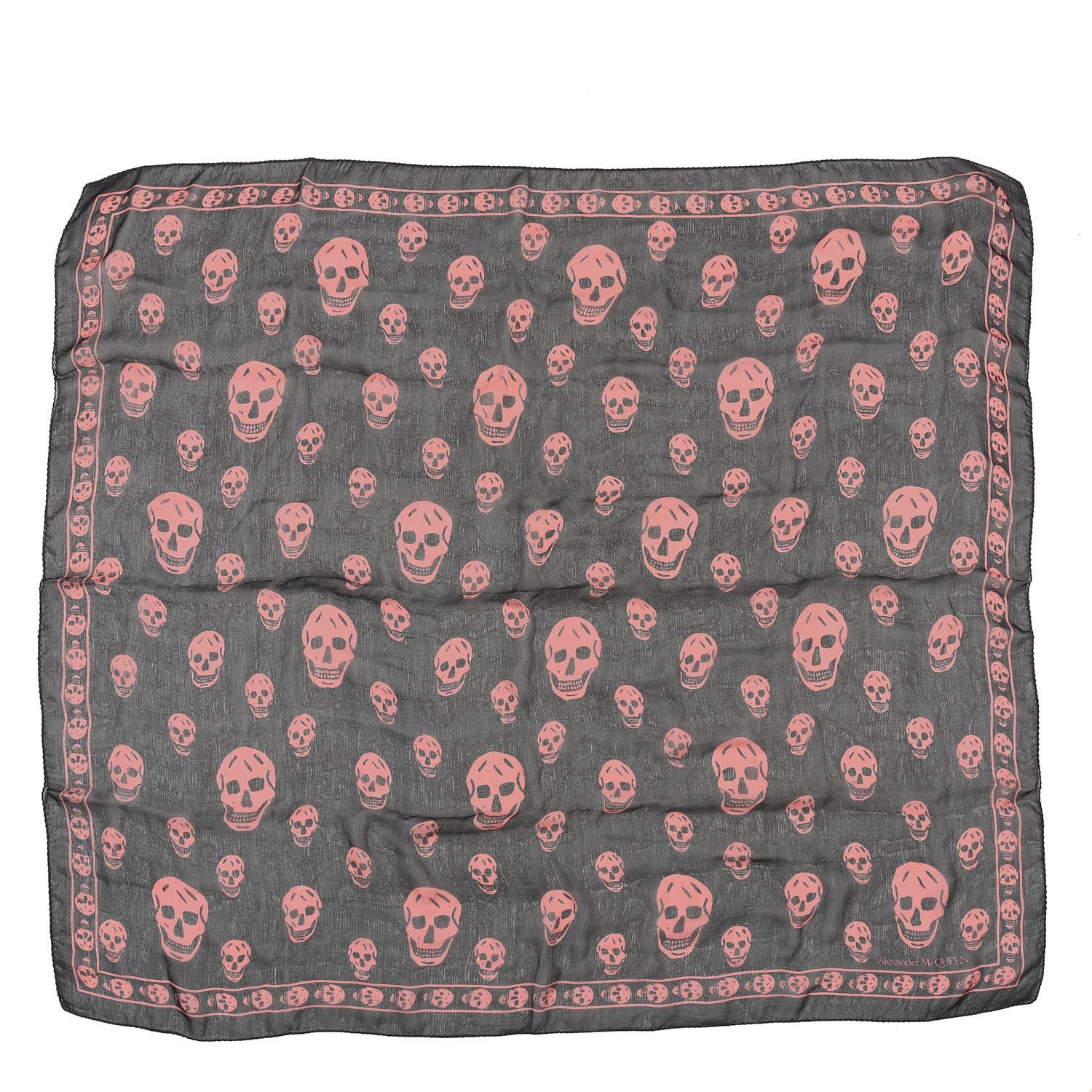 Alexander McQueen Silk Skull Scarf Black Pink 1 of 2