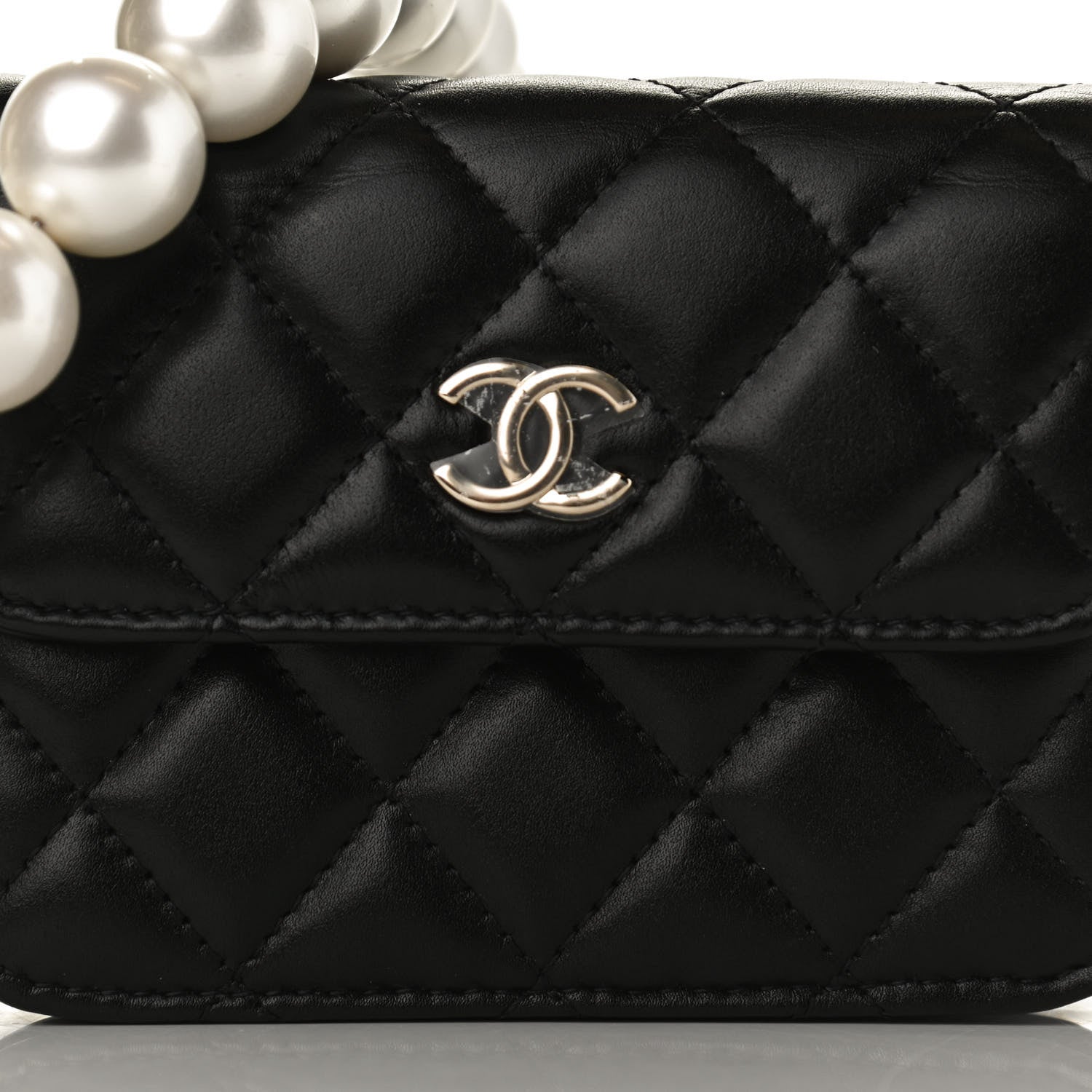 Chanel Calfskin Quilted Maxi Pearls Card Holder Flap With Chain Black 9 of 11