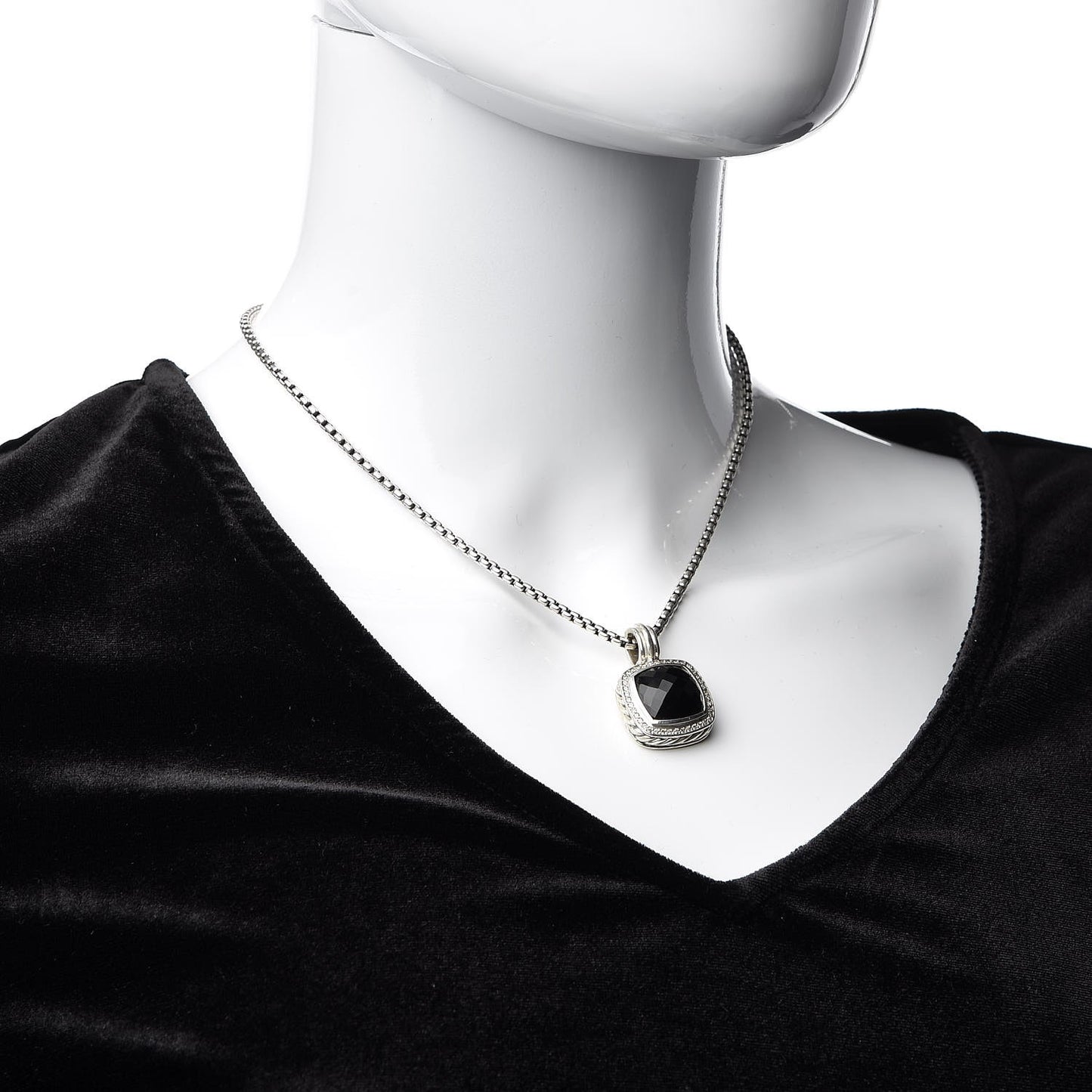 Sterling Silver Diamond Black Onyx 14mm Albion Pendant Necklace