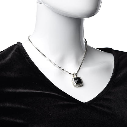 David Yurman Sterling Silver Diamond Black Onyx 14mm Albion Pendant Necklace 2 of 6