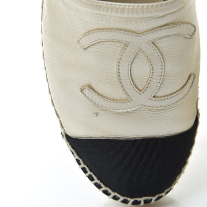 Chanel Metallic Calfskin Grosgrain CC Espadrilles 39 Ivory Black 12 of 13