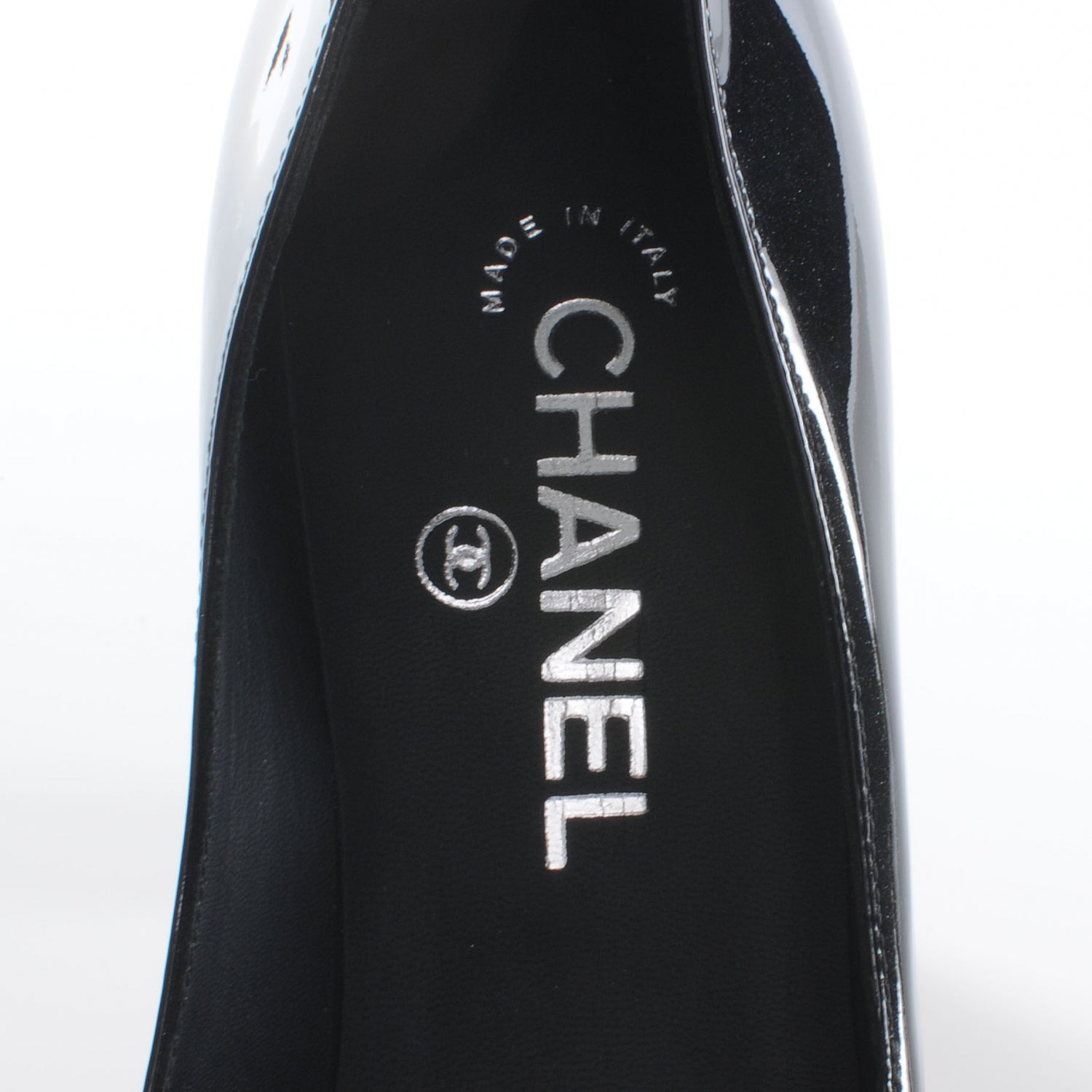Chanel Patent Silver Cap Toe CC Pumps 36 Black 8 of 8