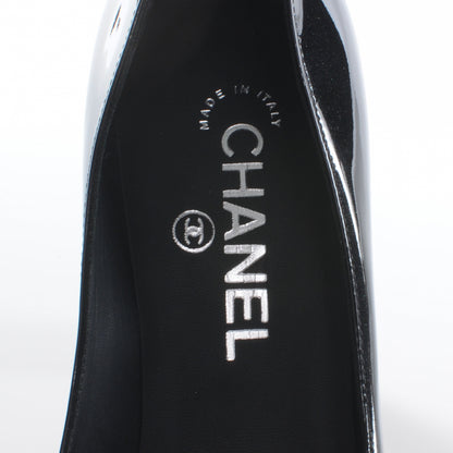 Chanel Patent Silver Cap Toe CC Pumps 36 Black 8 of 8