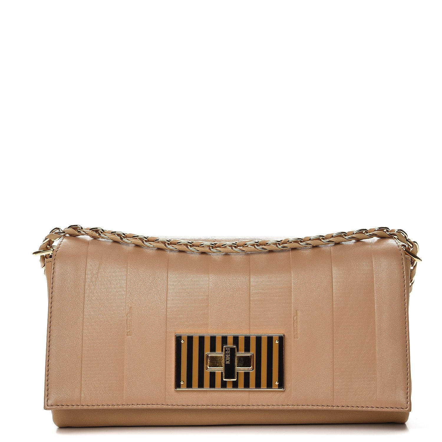Fendi Calfskin Paris Pequin Small Shoulder Bag Beige 1 of 11