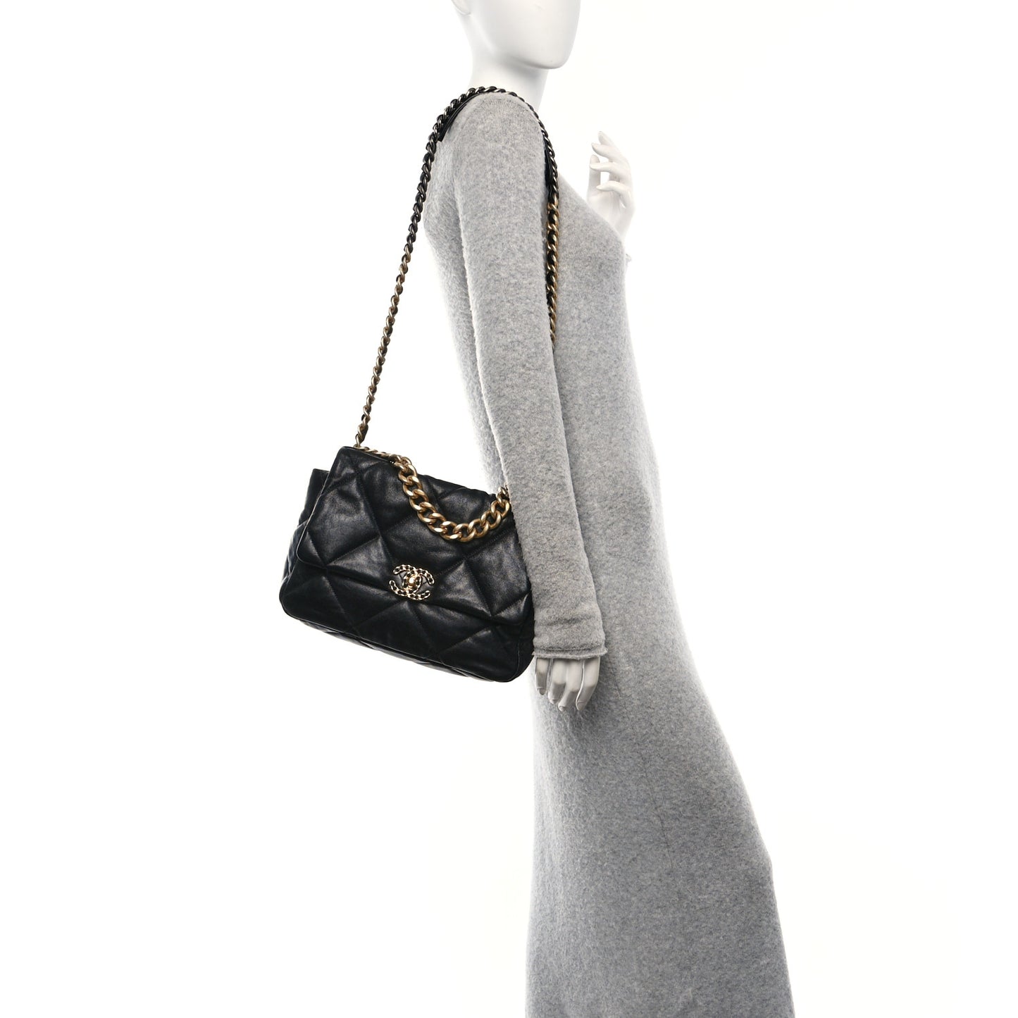 Lambskin Quilted Large Chanel 19 Flap Black