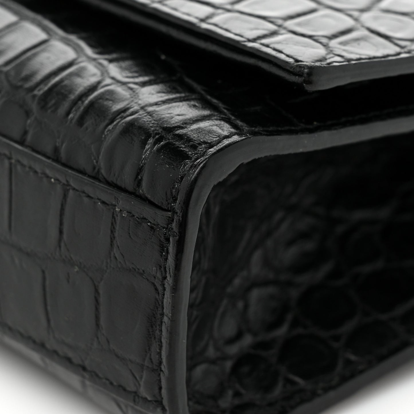 Calfskin Crocodile Embossed Medium Classic Monogram Kate Tassel Satchel Black