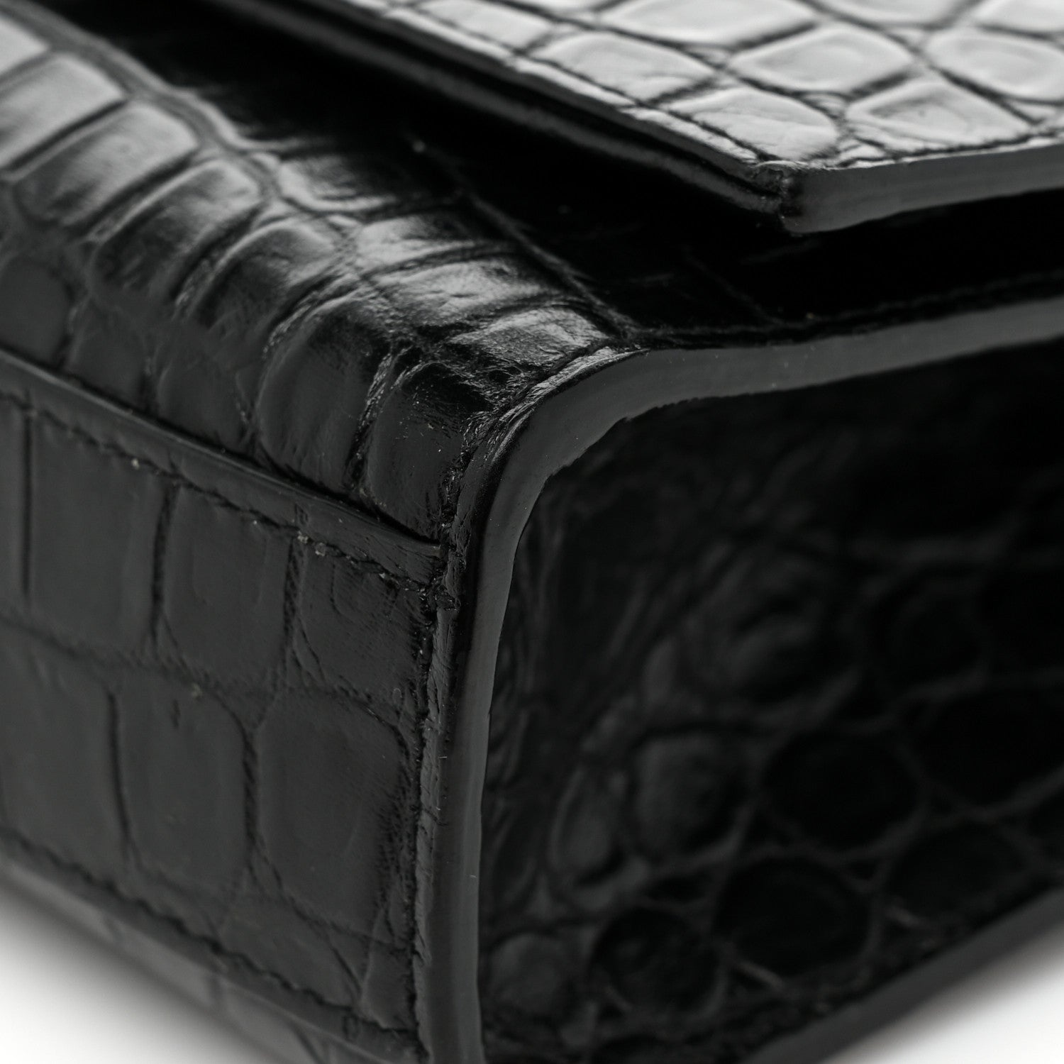 Saint Laurent Calfskin Crocodile Embossed Medium Classic Monogram Kate Tassel Satchel Black 10 of 15