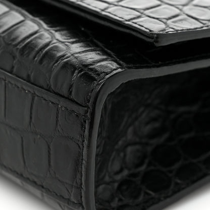 Saint Laurent Calfskin Crocodile Embossed Medium Classic Monogram Kate Tassel Satchel Black 10 of 15