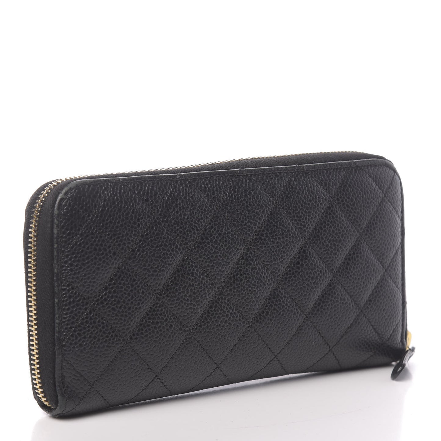 Caviar Quilted Large Gusset Zip Around Wallet Black