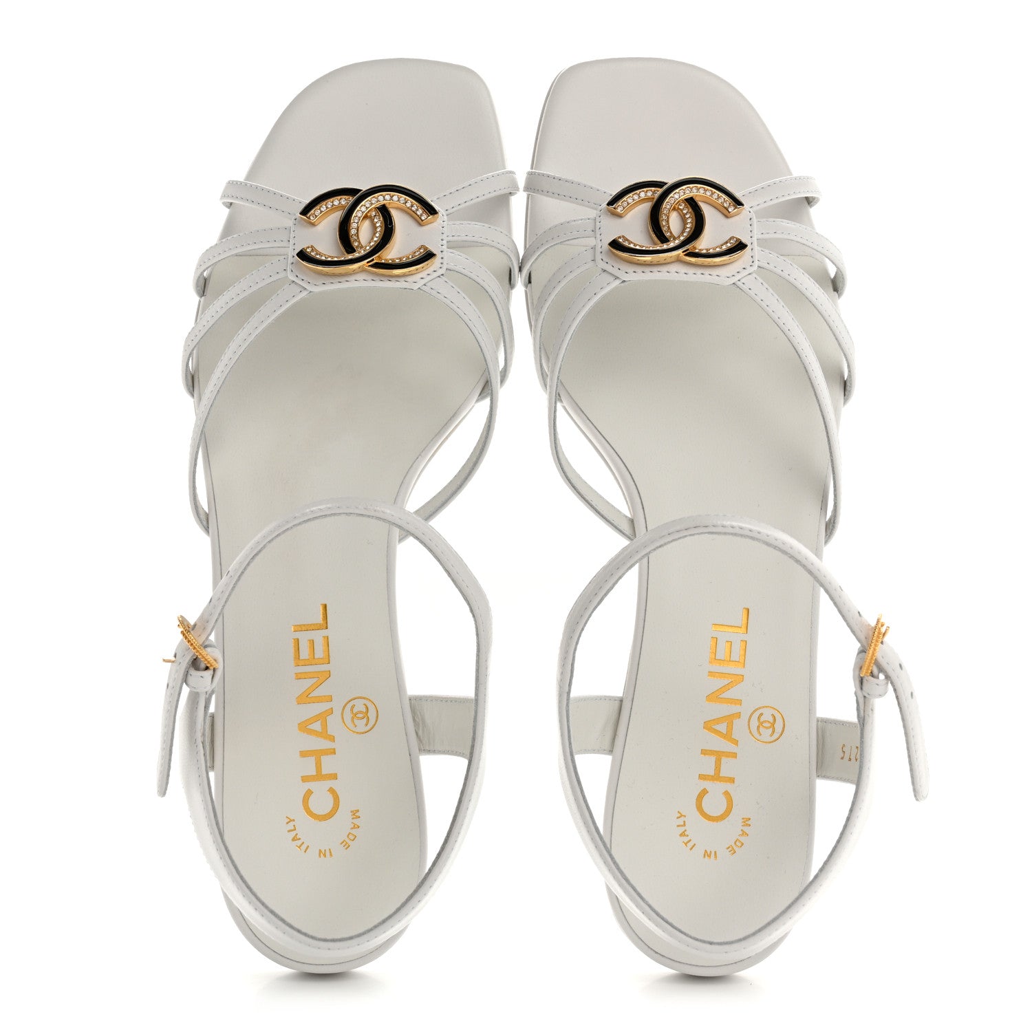 Chanel Lambskin Crystal CC Sandals 37.5 White 2 of 10