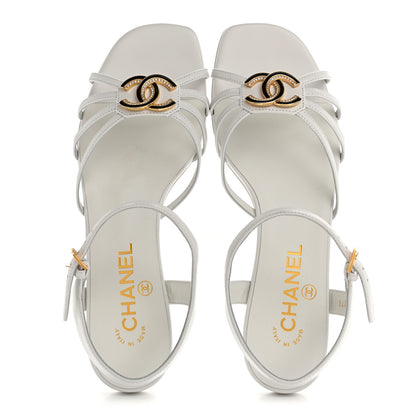 Chanel Lambskin Crystal CC Sandals 37.5 White 2 of 10
