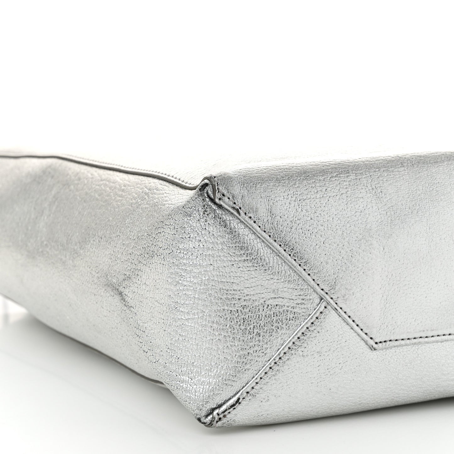 Metallic Grained Calfskin Small Vertical Cabas Silver
