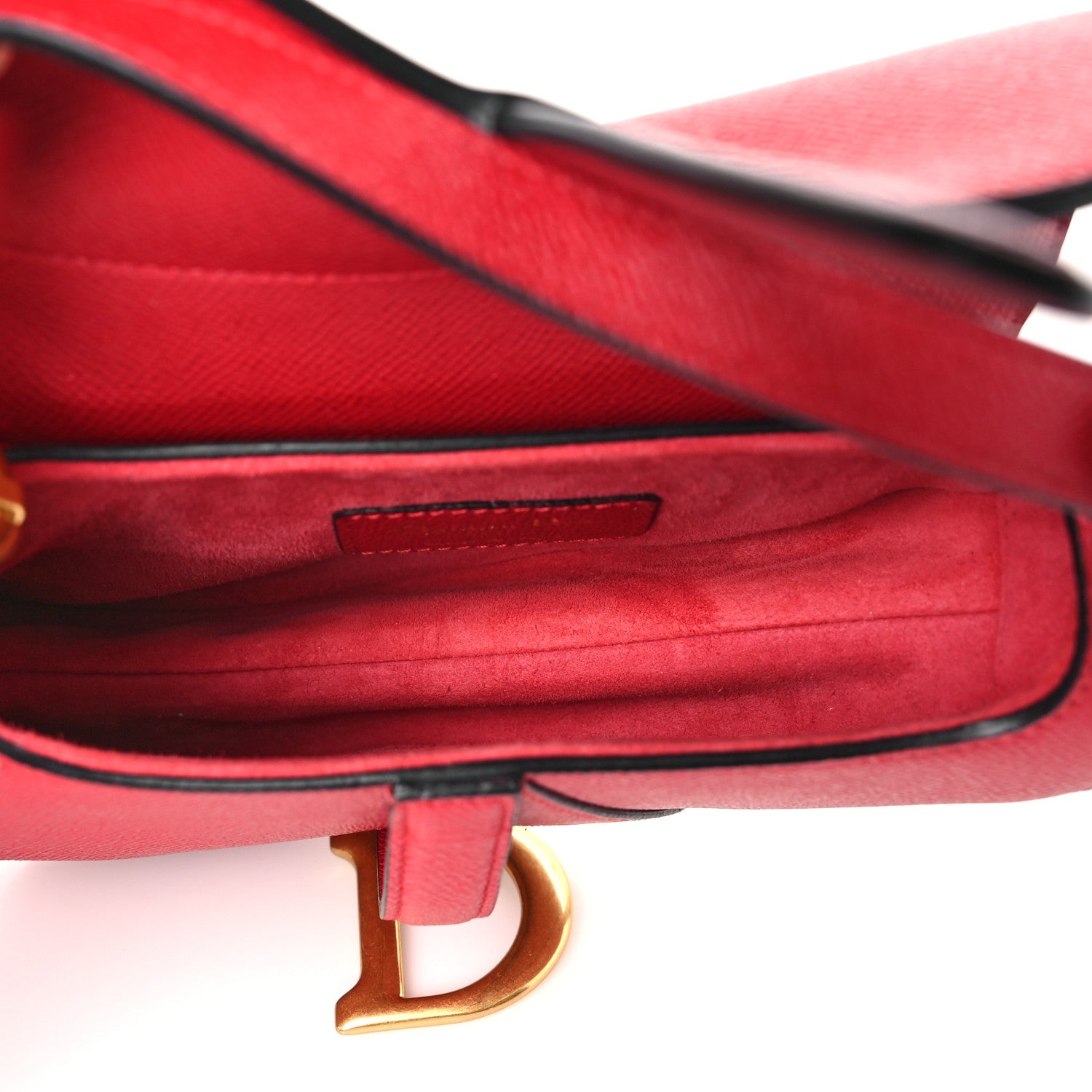 Christian Dior Grained Calfskin Mini Saddle Bag With Strap Red 5 of 9
