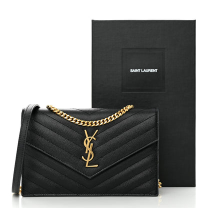 Saint Laurent Grain De Poudre Matelasse Chevron Monogram Envelope Chain Wallet Black 13 of 13