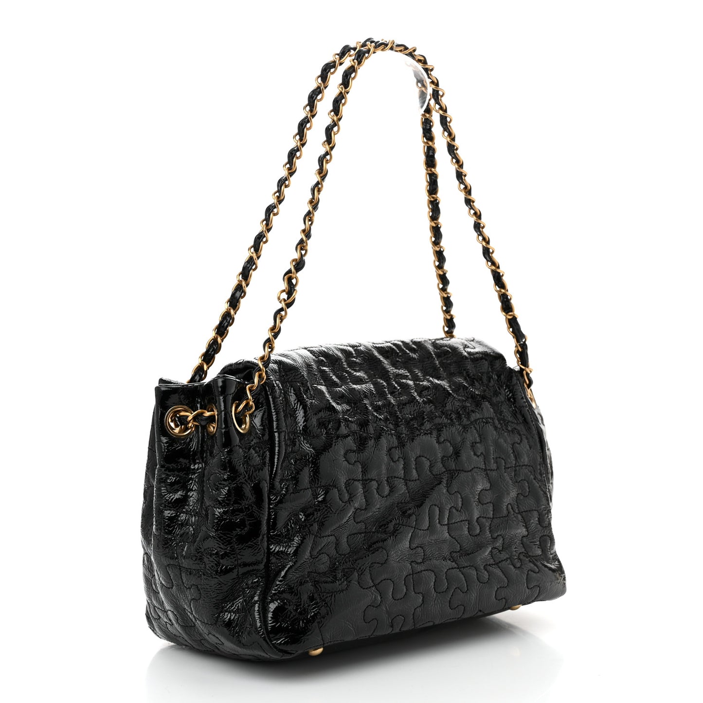 Patent Puzzle Accordion Flap Bag Black