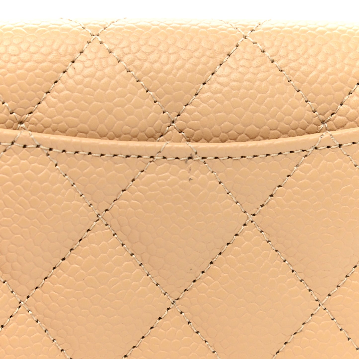 Caviar Quilted Flap Card Holder Wallet Light Beige