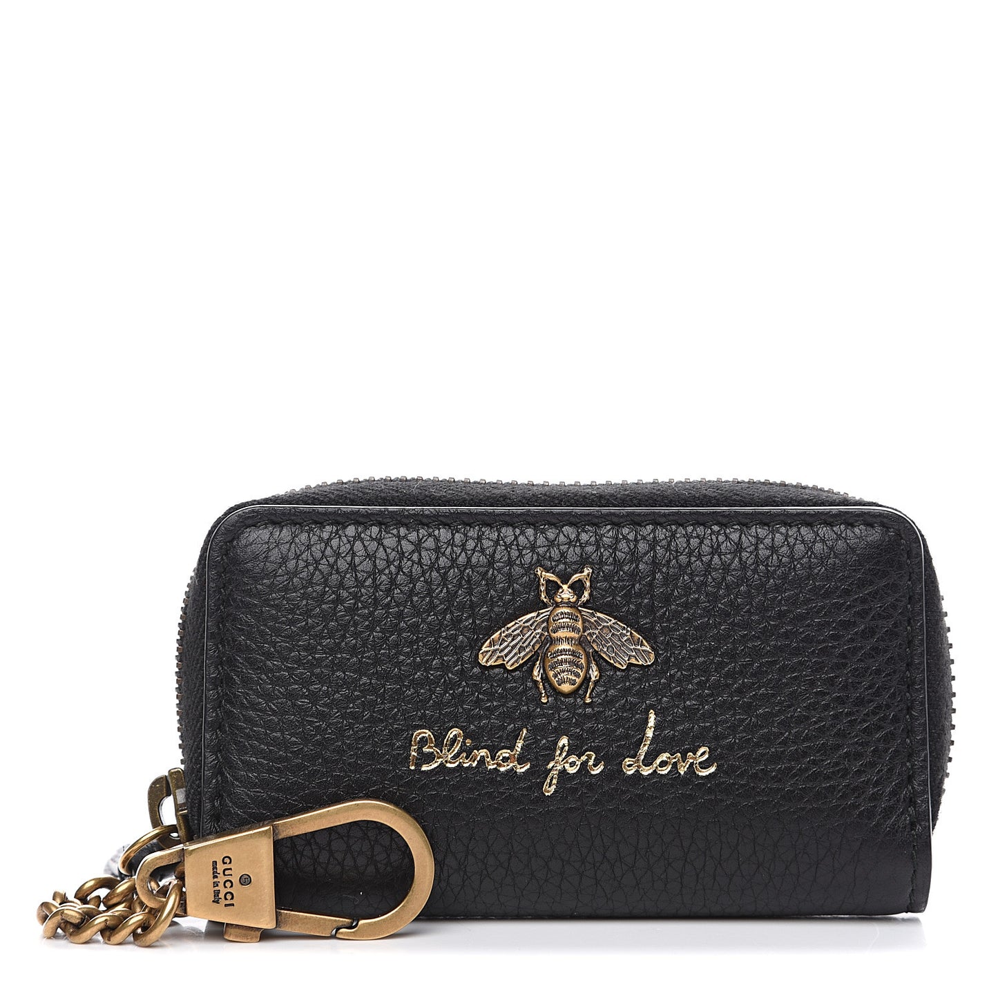 Pebbled Calfskin Blind For Love Animalier Zip Around Key Case Black