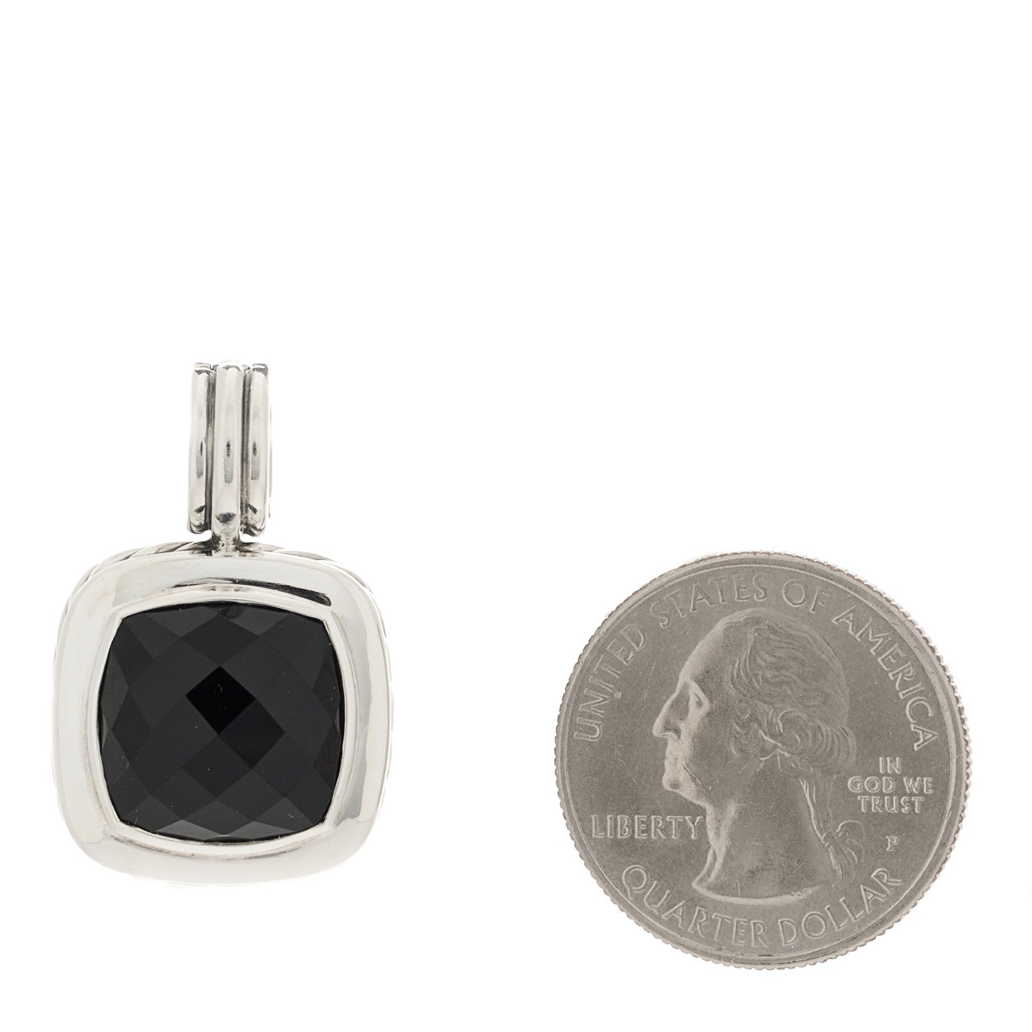 David Yurman Sterling Silver Black Onyx 14mm Albion Enhancer Pendant 2 of 4