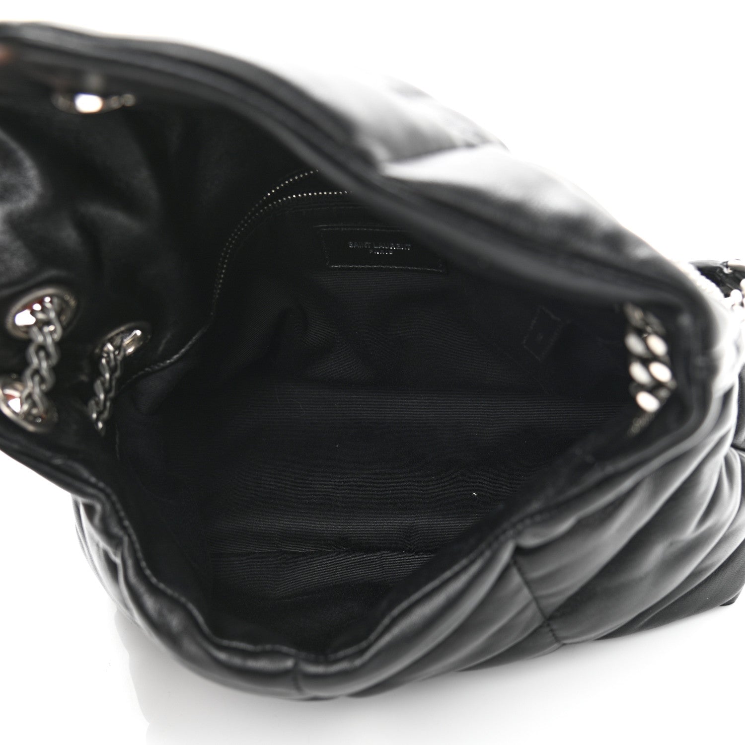 Saint Laurent Lambskin Quilted Small Loulou Puffer Monogram Chain Satchel Black 5 of 11