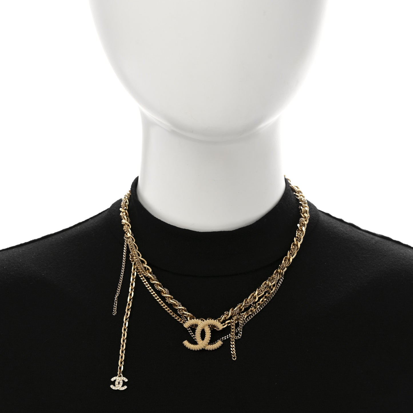 Metal Chain Link CC Multi Strand Choker Necklace Gold