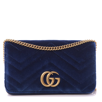 Gucci Velvet Matelasse GG Marmont Mini Bag Cobalt Blue 1 of 12