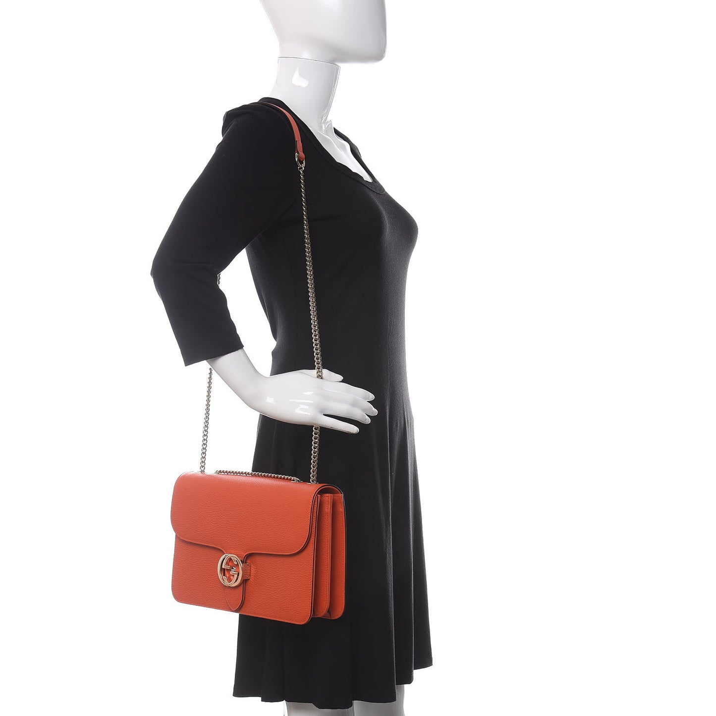 Dollar Calfskin Interlocking G Shoulder Bag Sun Orange