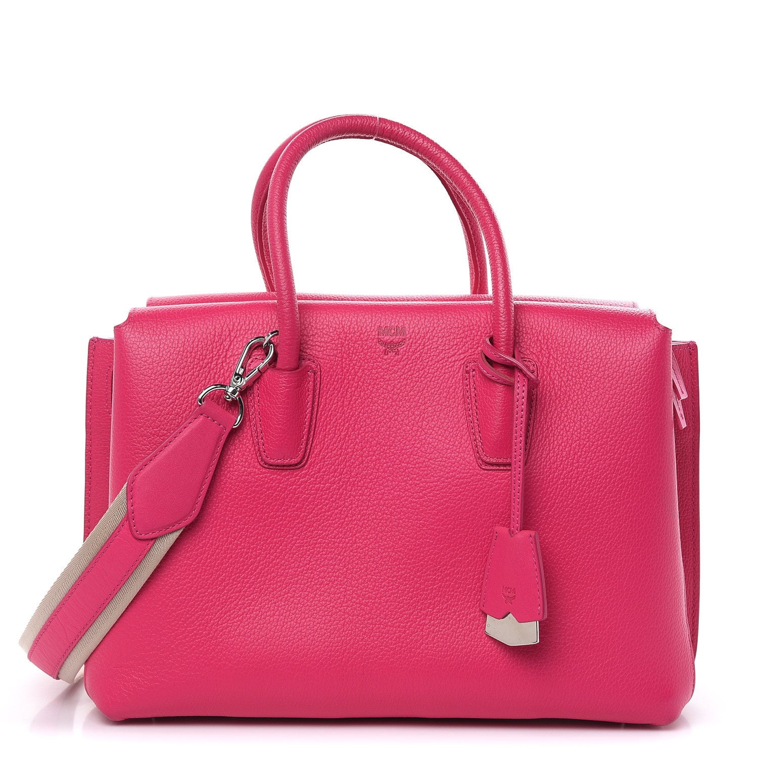MCM Grained Calfskin Medium Milla Tote Beetroot Pink 1 of 16