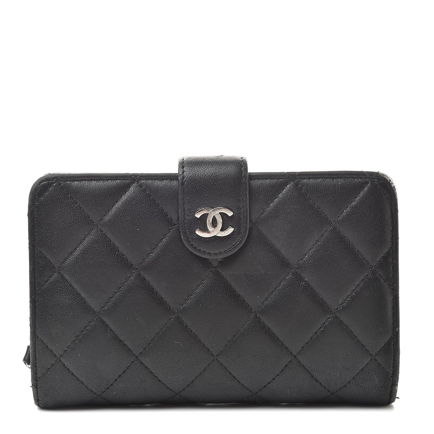 Lambskin Quilted Zipped Pocket Wallet Black