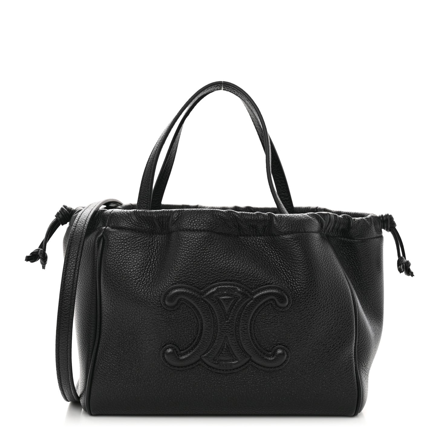 Calfskin Cuir Small Triomphe Cabas Drawstring Black
