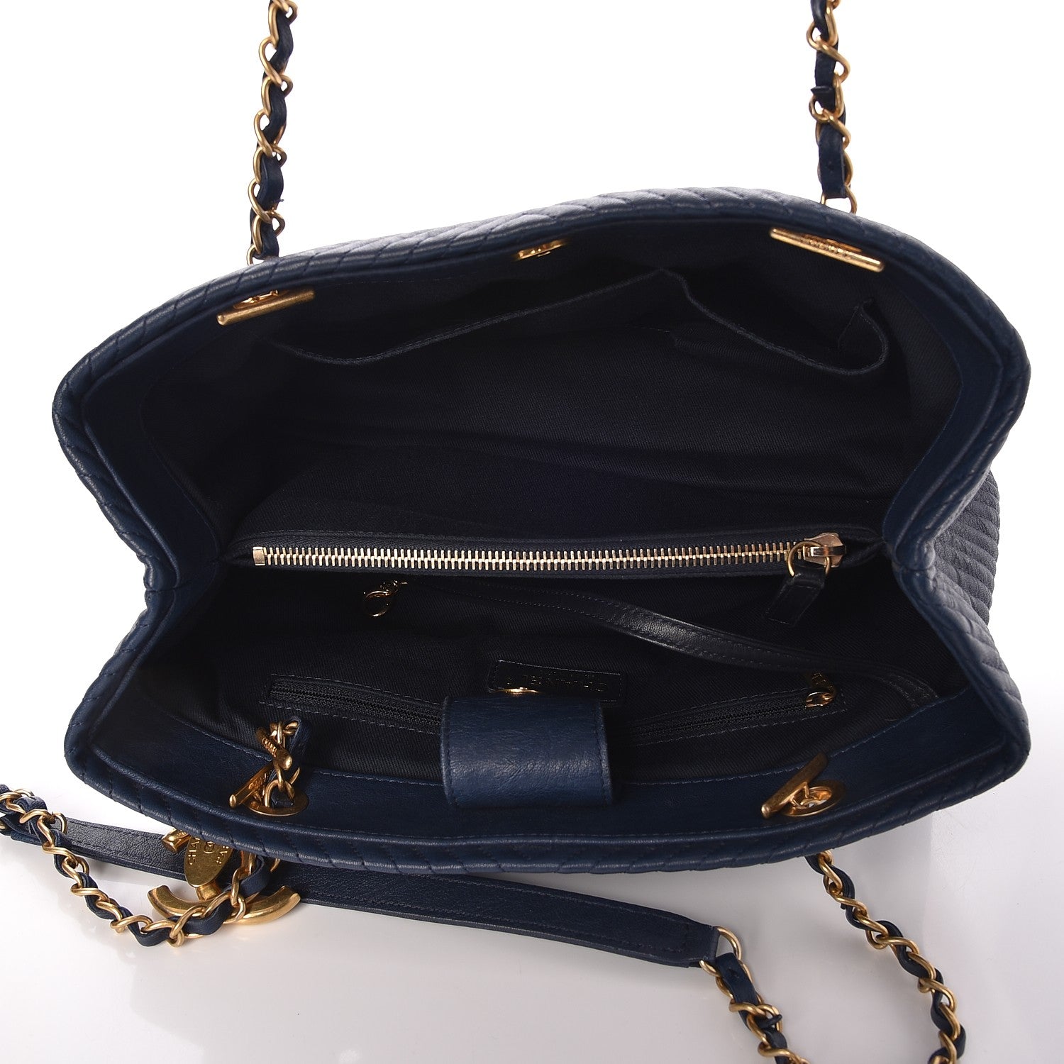 Chanel Wrinkled Lambskin Chevron Quilted Surpique Tote Navy Blue 5 of 7