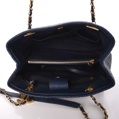 Chanel Wrinkled Lambskin Chevron Quilted Surpique Tote Navy Blue 5 of 7