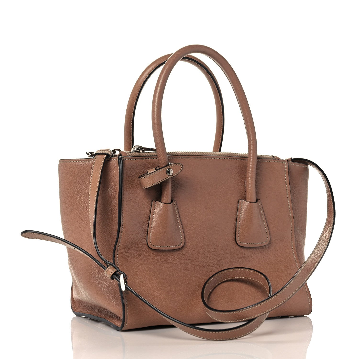 Prada Glace Calf Twin Pocket Tote Caramel 3 of 19