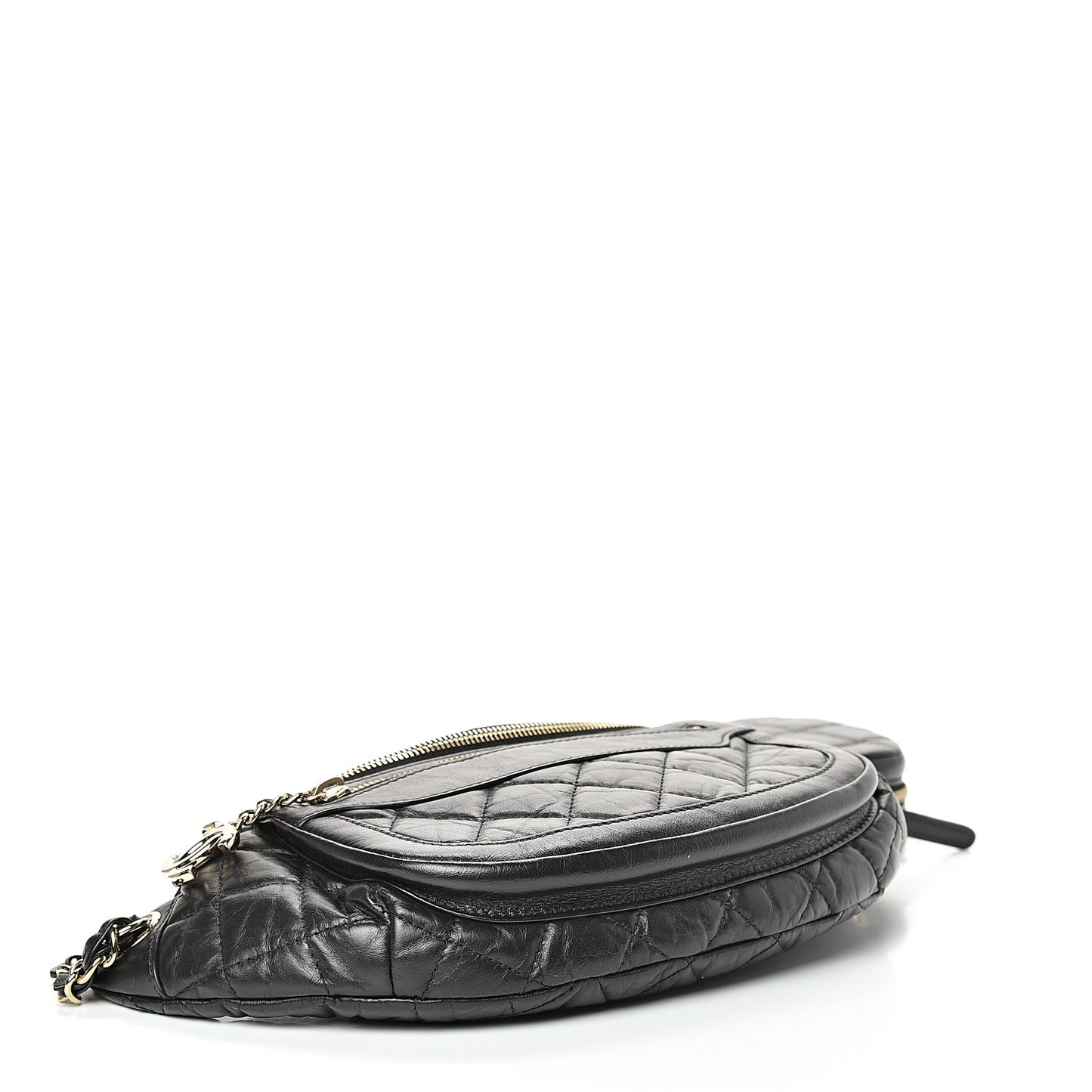 Aged Calfskin Quilted Waist Bag With Coin Purse Black