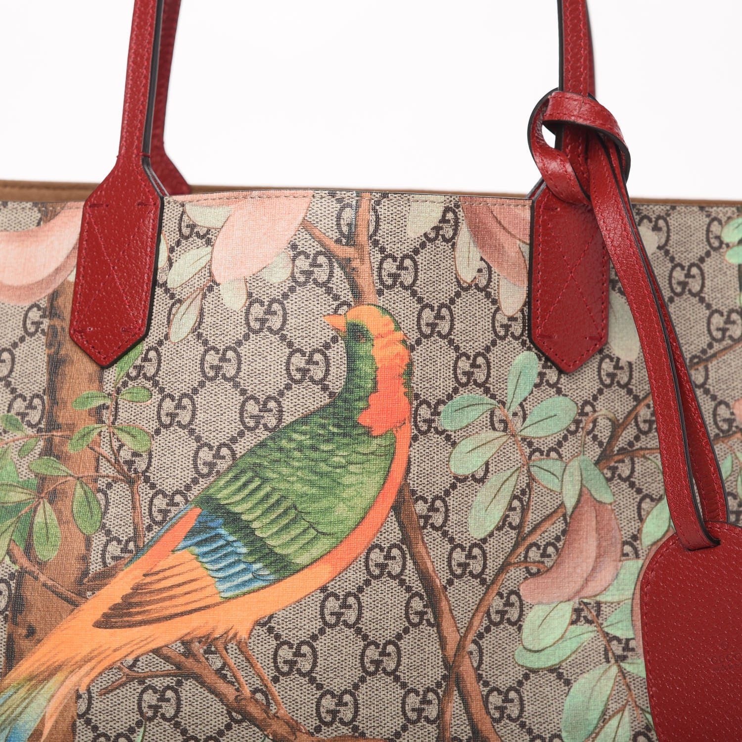 Gucci GG Supreme Monogram Tian Medium Shopping Tote Beige Multicolor Red 10 of 10