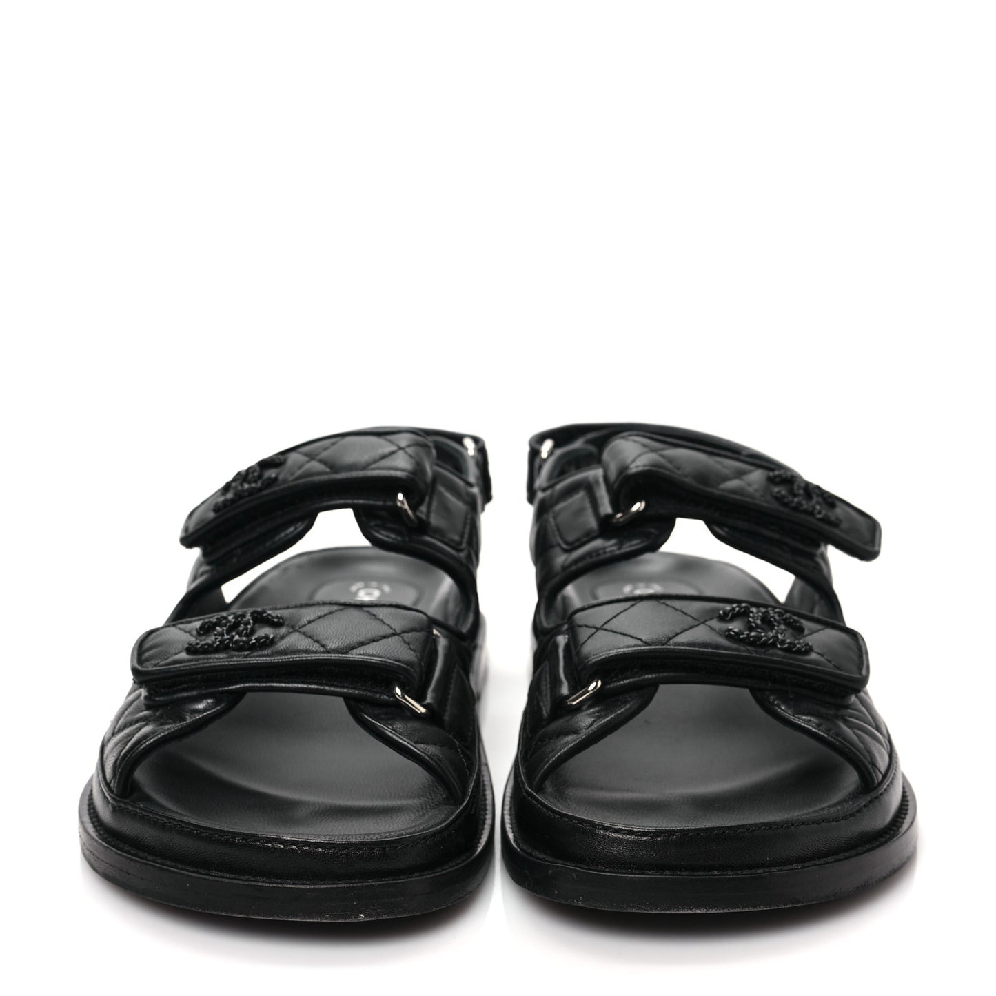 Lambskin Quilted Velcro Dad Sandals 37.5 So Black