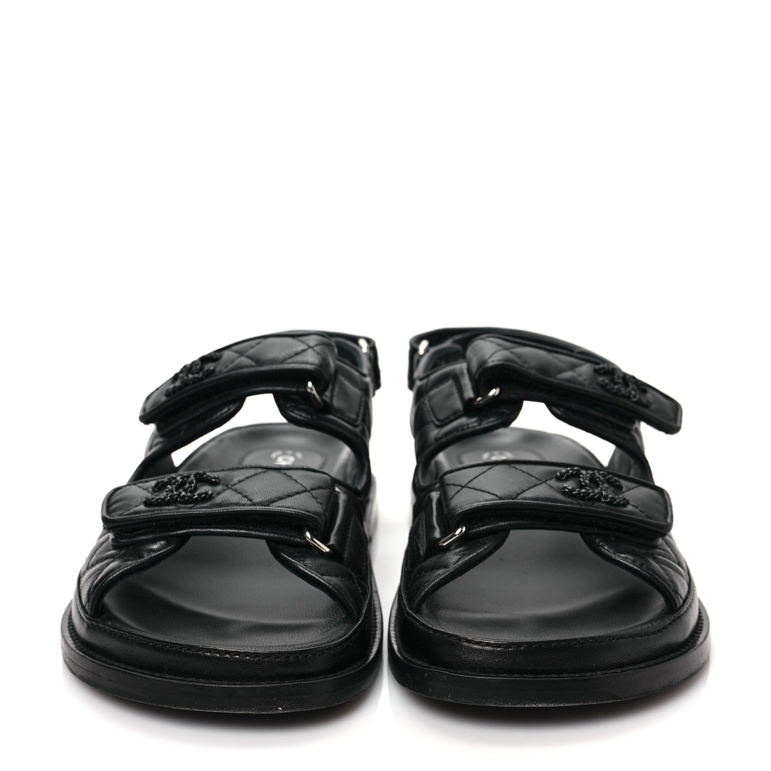 Chanel Lambskin Quilted Velcro Dad Sandals 37.5 So Black 2 of 9