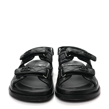 Chanel Lambskin Quilted Velcro Dad Sandals 37.5 So Black 2 of 9