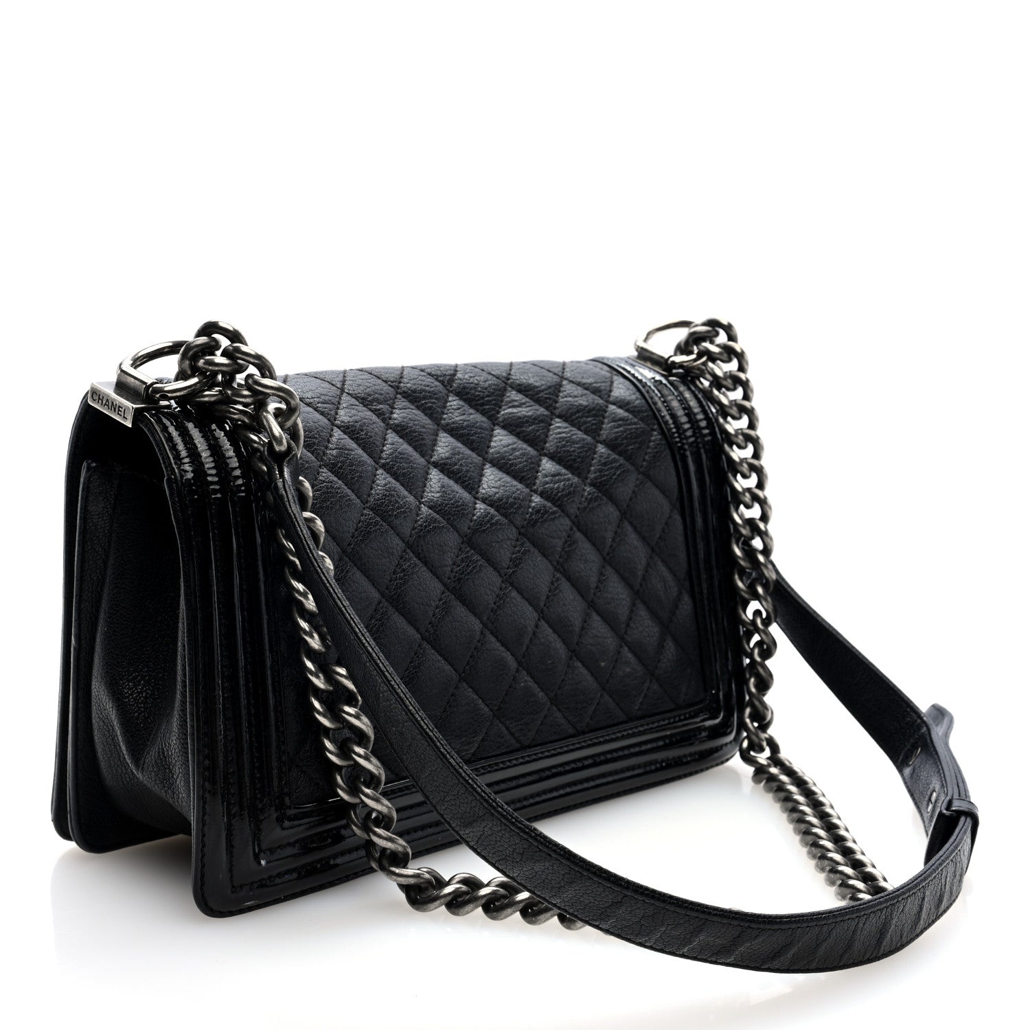 Chanel Goatskin Quilted Patent Medium Duo Boy Flap Black 3 of 10