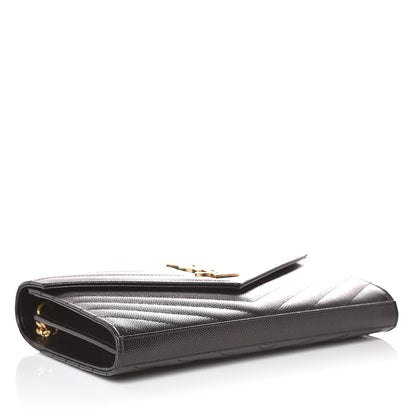Saint Laurent Grain De Poudre Matelasse Chevron Monogram Chain Wallet Black 4 of 8