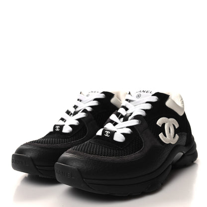 Chanel Mesh Suede Grained Calfskin Womens CC Sneakers 36 Black White 3 of 8