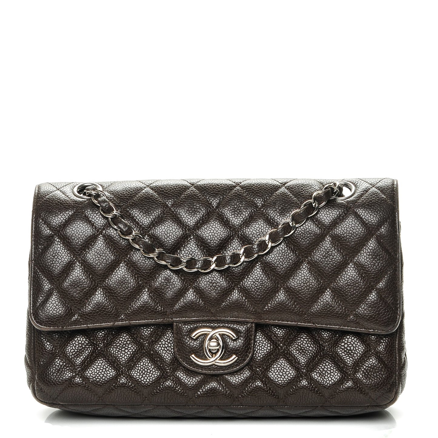 Caviar Quilted Medium Double Flap Brown