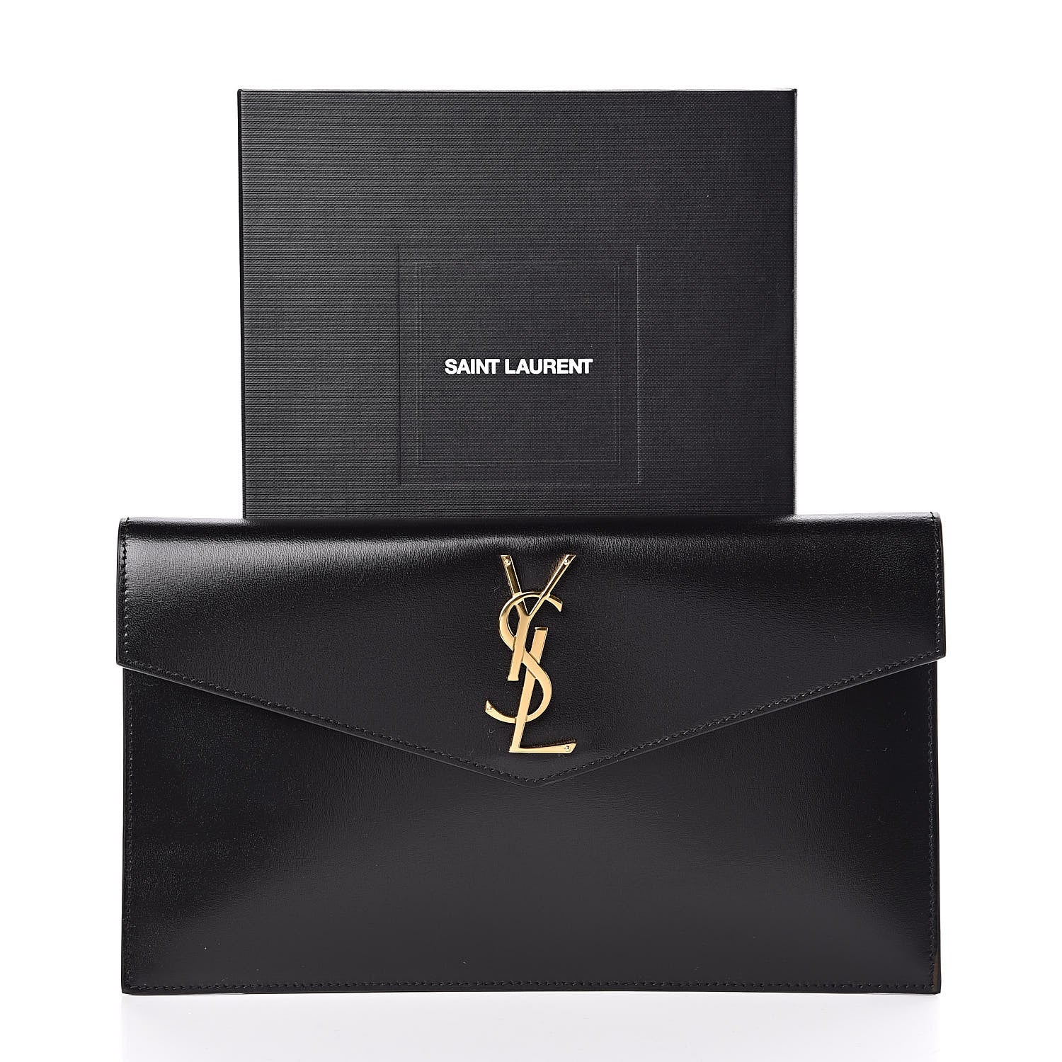 Saint Laurent Smooth Shiny Calfskin Monogram Uptown Pouch Black 9 of 9