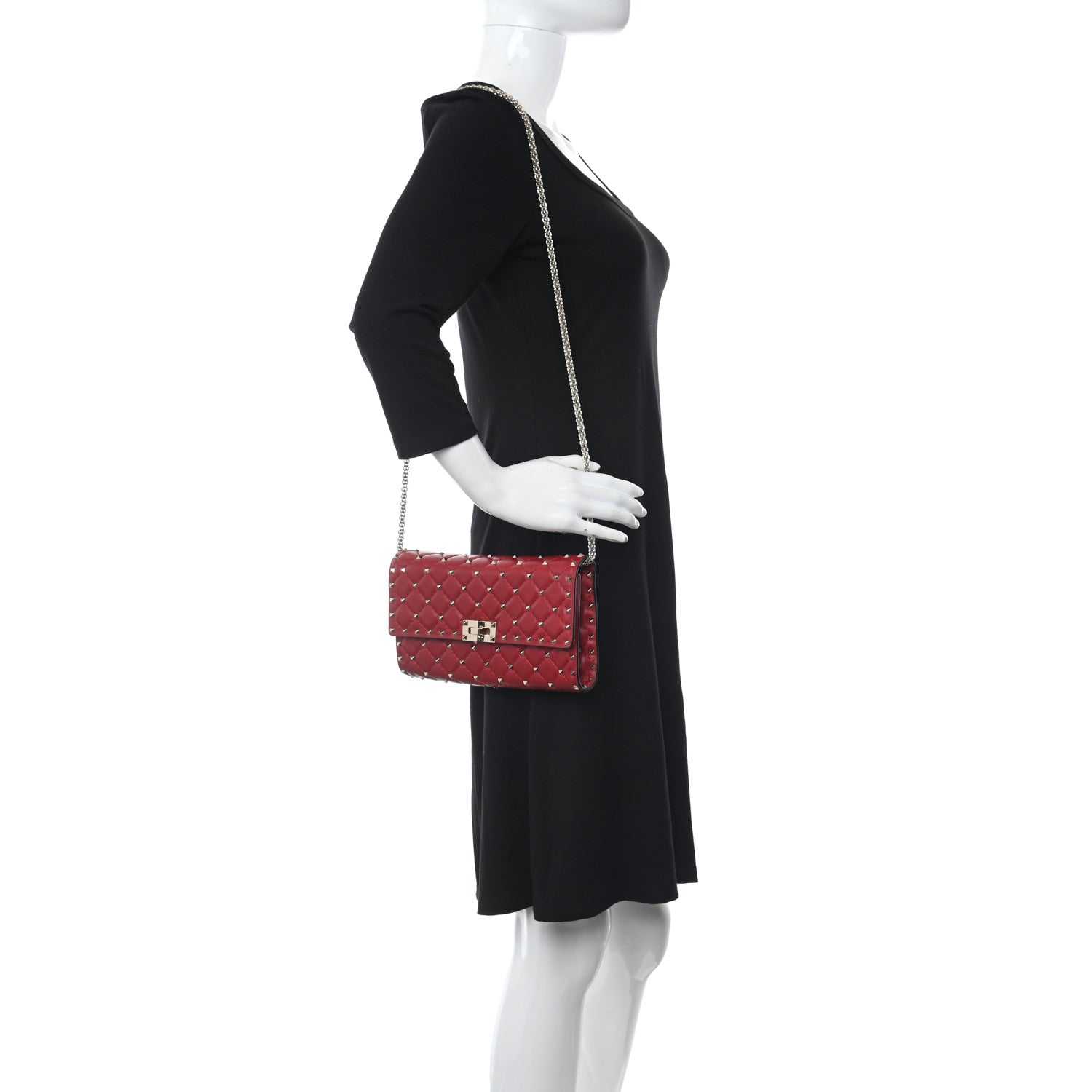 Valentino Garavani Lambskin Rockstud Spike Wallet on Chain Red 2 of 10