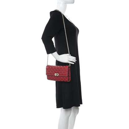 Valentino Garavani Lambskin Rockstud Spike Wallet on Chain Red 2 of 10