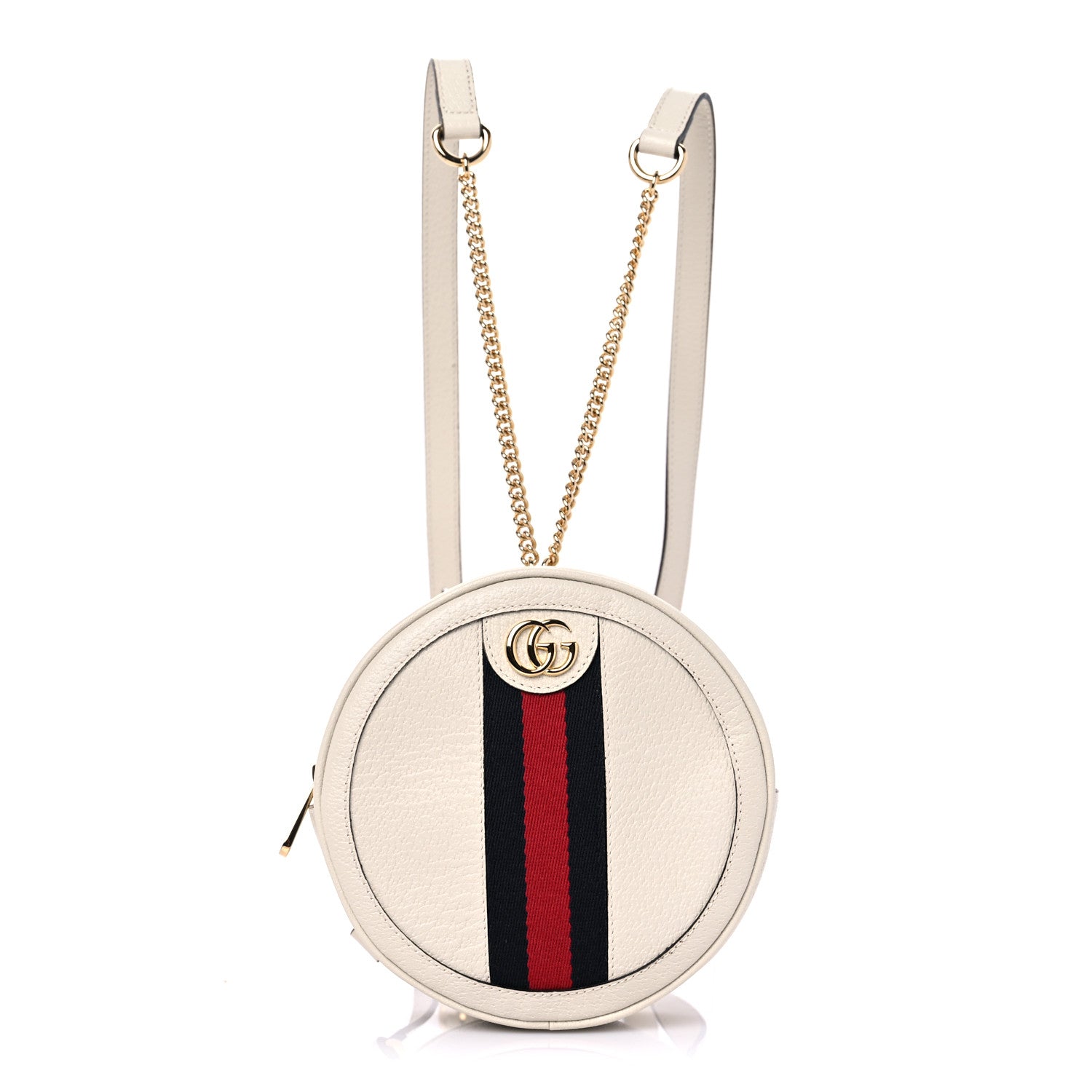 product image of GUCCI Textured Calfskin Web Mini Ophidia Round Backpack Mystic White FASHIONPHILE