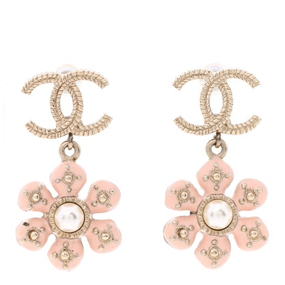 Chanel Enamel Pearl CC Flower Earrings Gold Pink 1 of 5