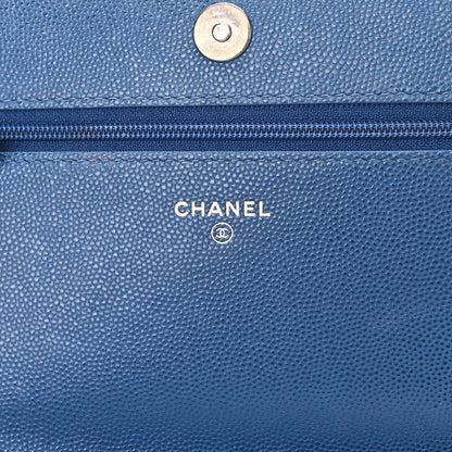 Chanel Caviar Quilted Boy Wallet On Chain WOC Blue 6 of 14